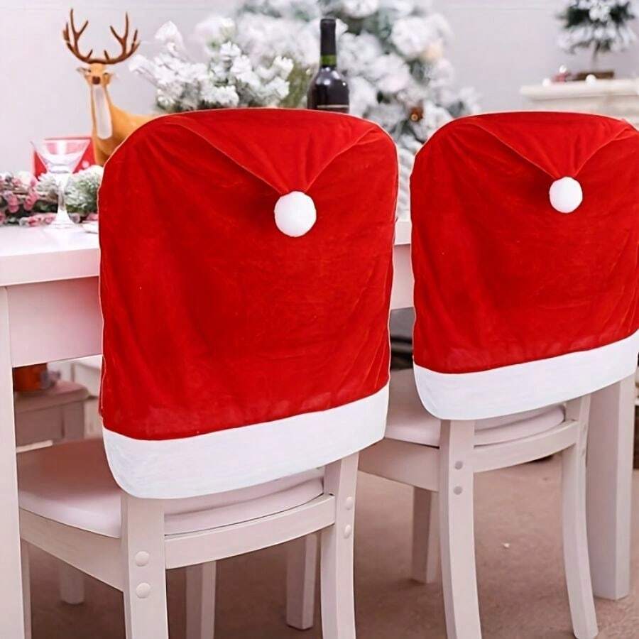 4/6 PEÇAS Capas para Cadeiras de Natal, Capas Deslizantes de Chapéu de Papai Noel, Capas para Encosto de Cadeira de Natal, Usadas para Decoração de Restaurante de Natal, Deixando a Família Sentir o Ambiente Exclusivo de Natal Juntos