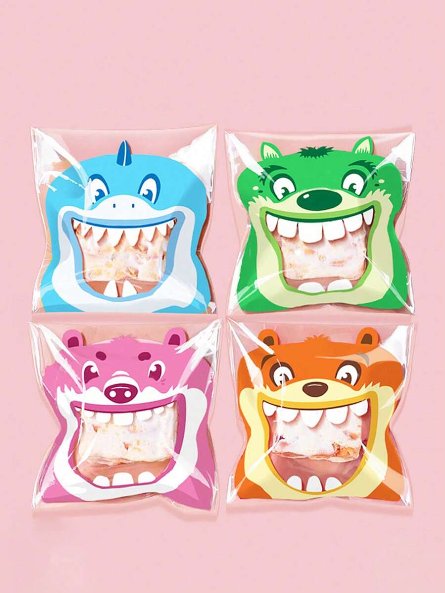 100pcs/Pack Four-In-One Cartoon Party Gift Baking Packaging Self Adhesive Bags Wedding Party Gift Bags School Supplies Food Bag Food Box Suitable For Candy Chocolate Cookies Etc.