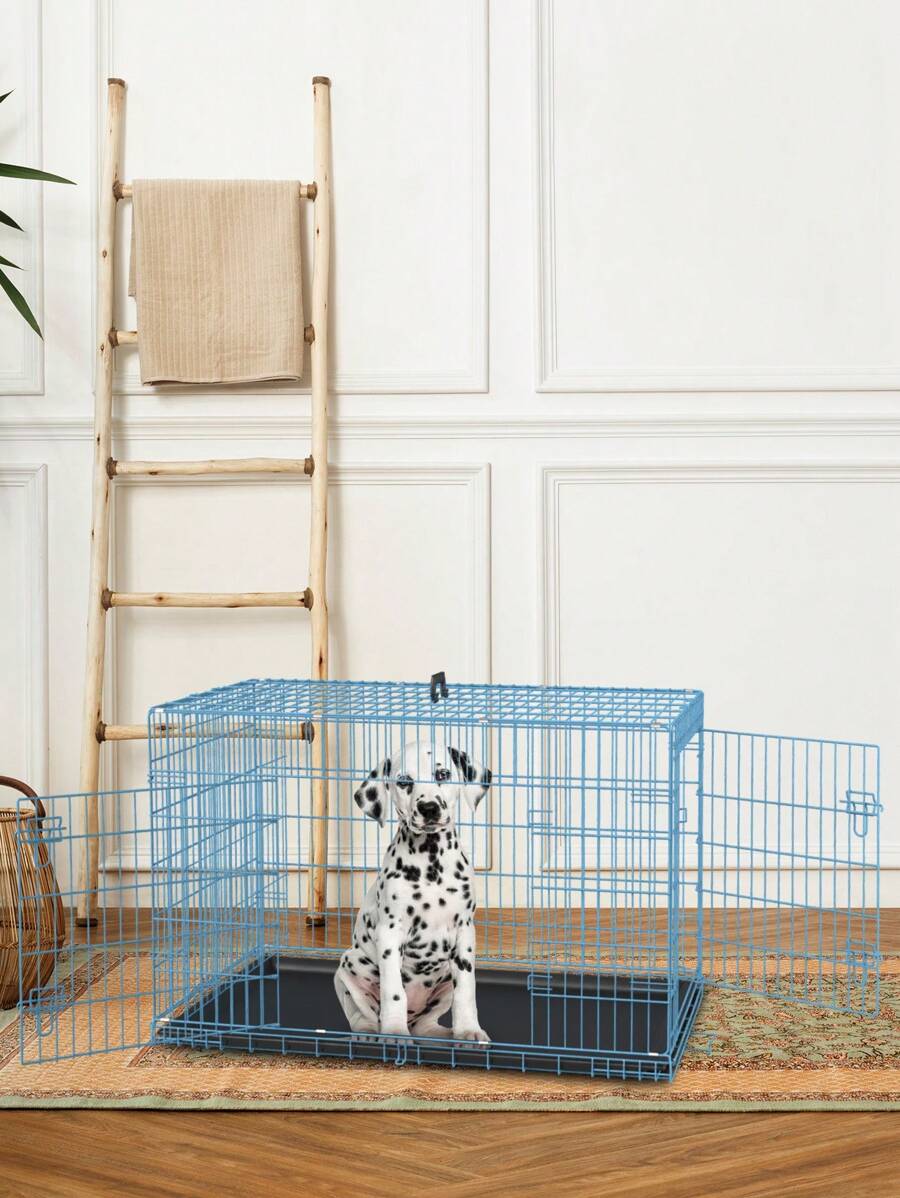 Small Dog Crate For Puppy, 24 Inch Metal Wire Pet Dog Cage For Small Animals Rabbit Indoor Outdoor Foldable Metal Dog Kennel With Divider Panel, Leak-Proof Plastic Pan