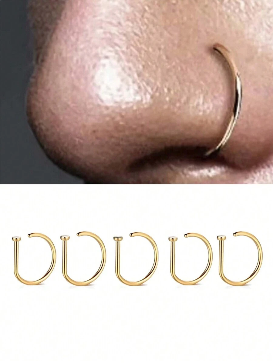 1 Set/5pcs Gold Stainless Steel Minimalist English Letter Punk Style Non-Piercing Nose Clips