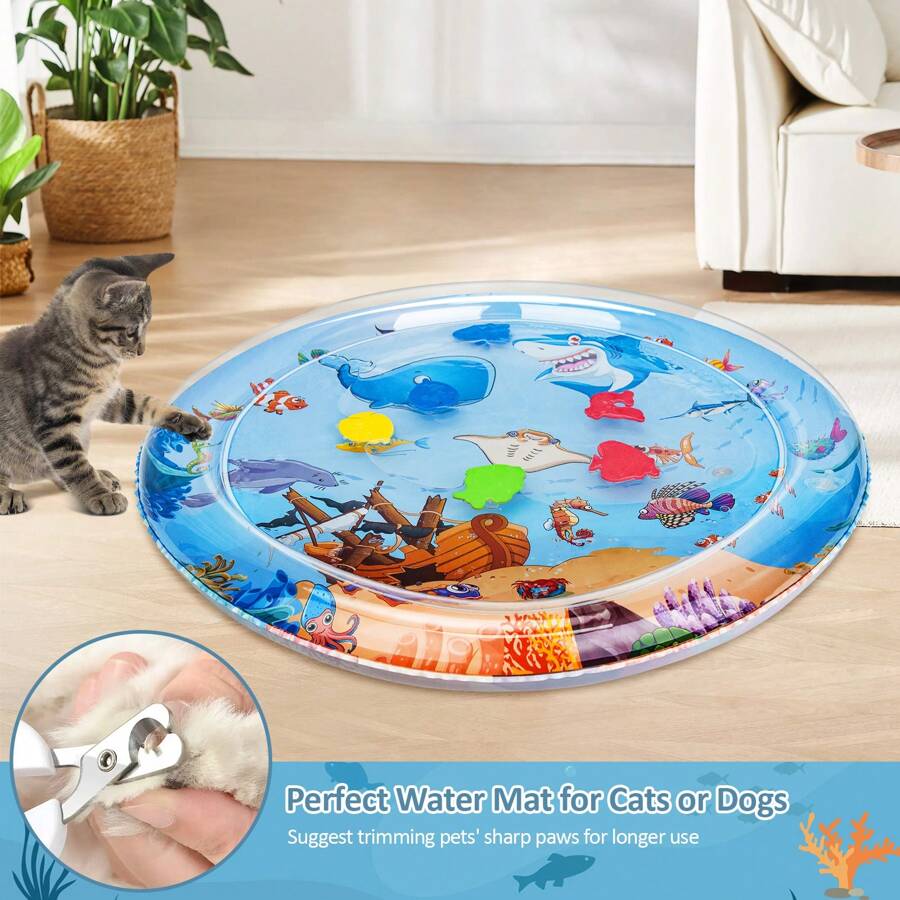 Water Sensory Play Mat For Cats, Thickened 2024 New Sensory Water Play Mat With Fish For Cats