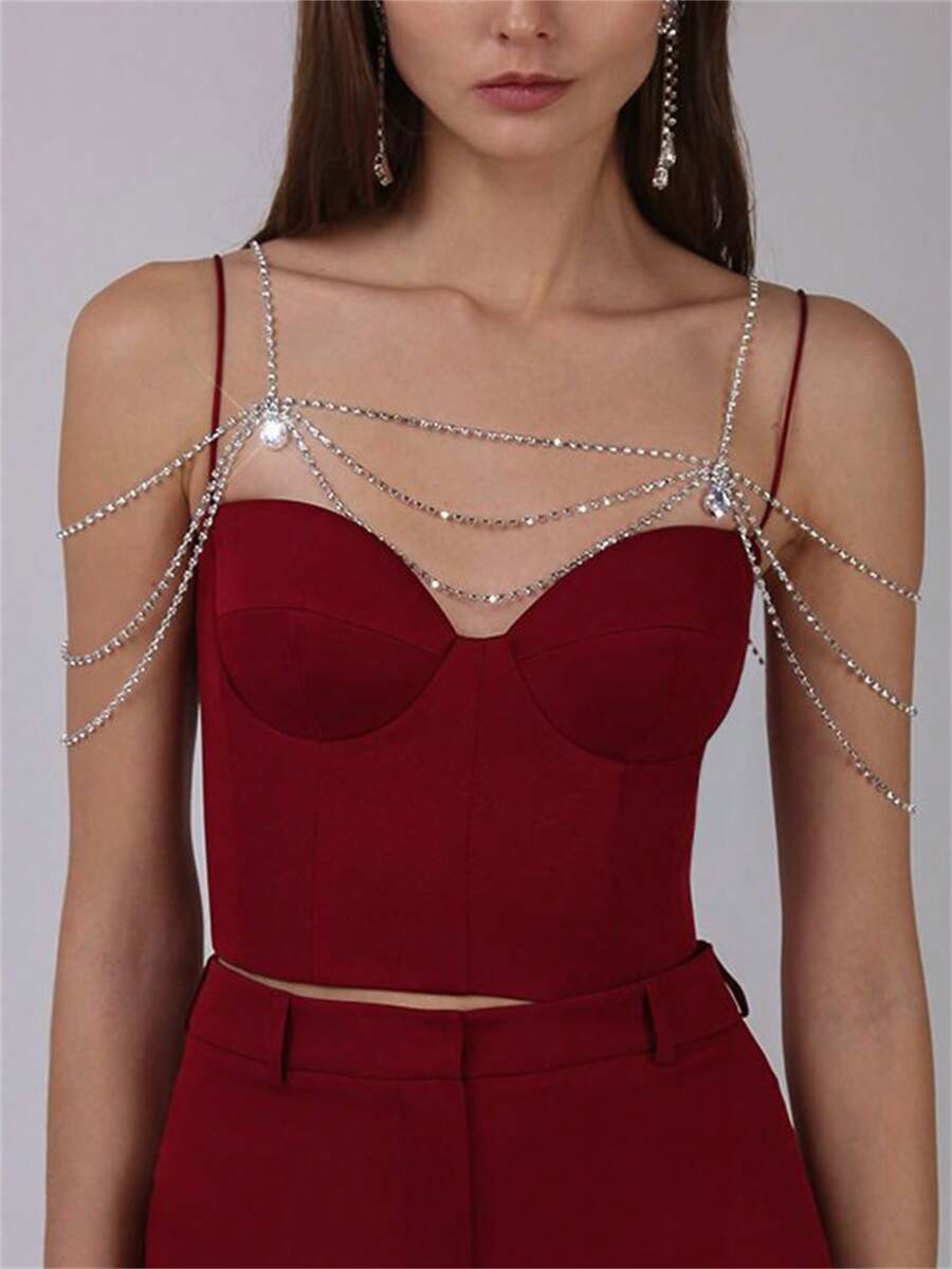 Cadena para hombro con colgante de gota de agua brillante y borla, joyería de Body de lujo con y perla para bikini de fiesta para mujeres