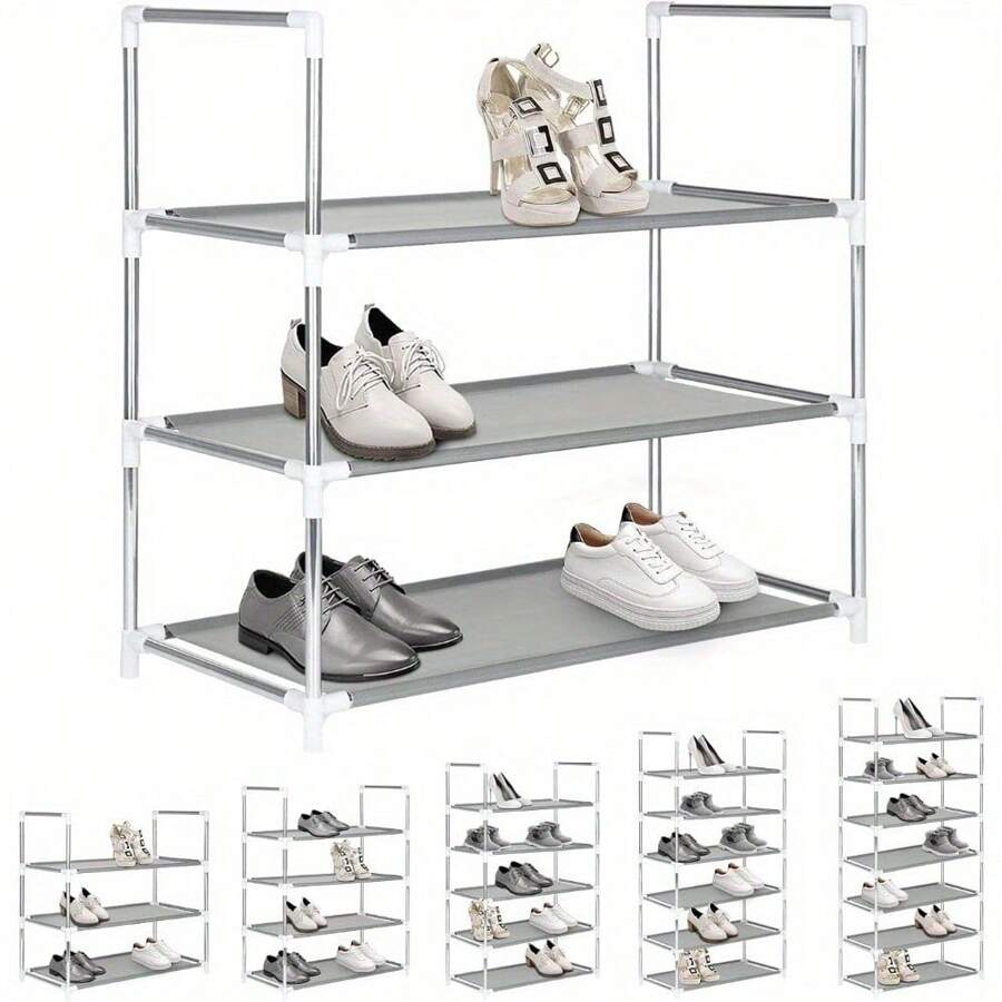 3/4/5 Tier Shoe Rack Metal Frame Small Shoe Storage Organiser Non-Woven Fabric Layer Space-Saving And Versatile Stackable Shoe Shelf For Closet Entryway Hallway