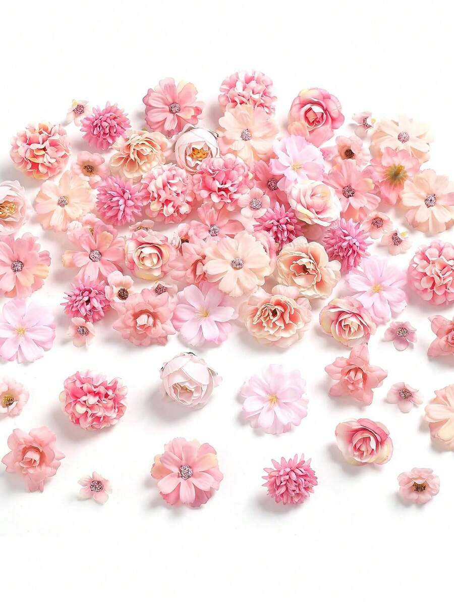 80 Stück rosa Mini künstliche Blumenköpfe, Seide künstliche Pflaumenblüten-Köpfe, Fake Pfingstrosen Rose Gänseblümchen Blumenköpfe zum Basteln von Kränzen, Kuchen, Hochzeiten, Partys, Abschluss, Hüten, Schuhen, Vasen-Deko, Geschenke, Herbstdekoration
