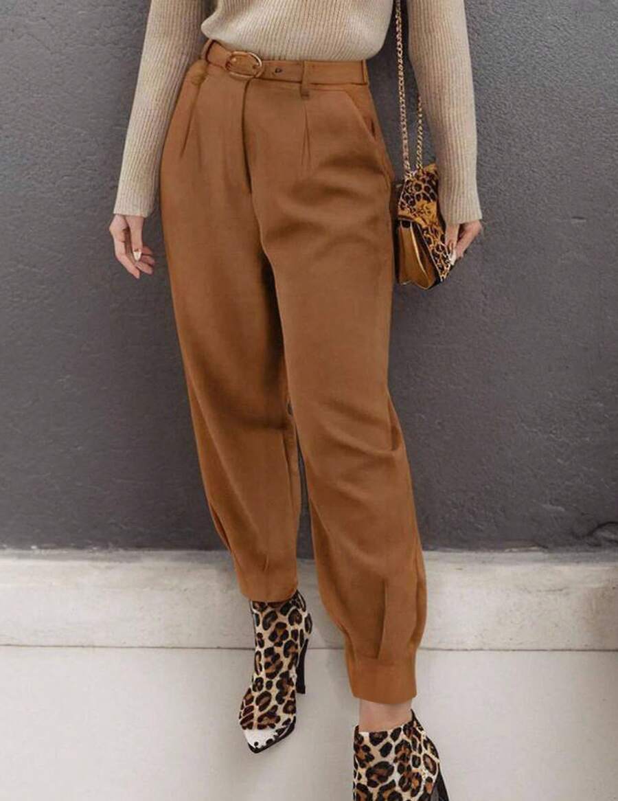 Pantalones de mujer de cintura alta hasta el tobillo con bolsillos