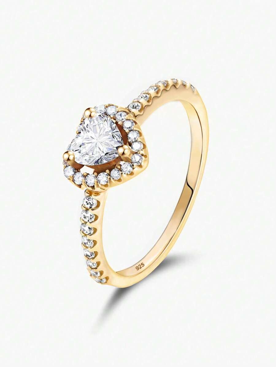 1 pièce Bague de fiançailles à cœur en zircone cubique scintillante blanche pour femmes, bague de mariage, bague de promesse, bague d'éternité, cadeau de bijoux fins pour la Saint-Valentin