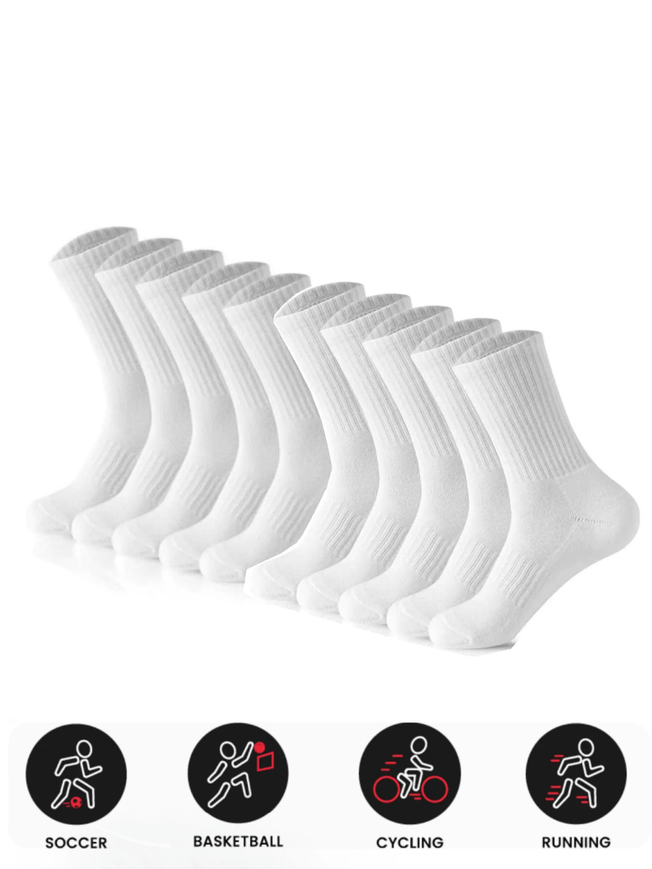 Sports Outdoor 10pairs/Pack Unisex Solid Color Mid-Calf Compression Socks For Outdoor Sports And Travel