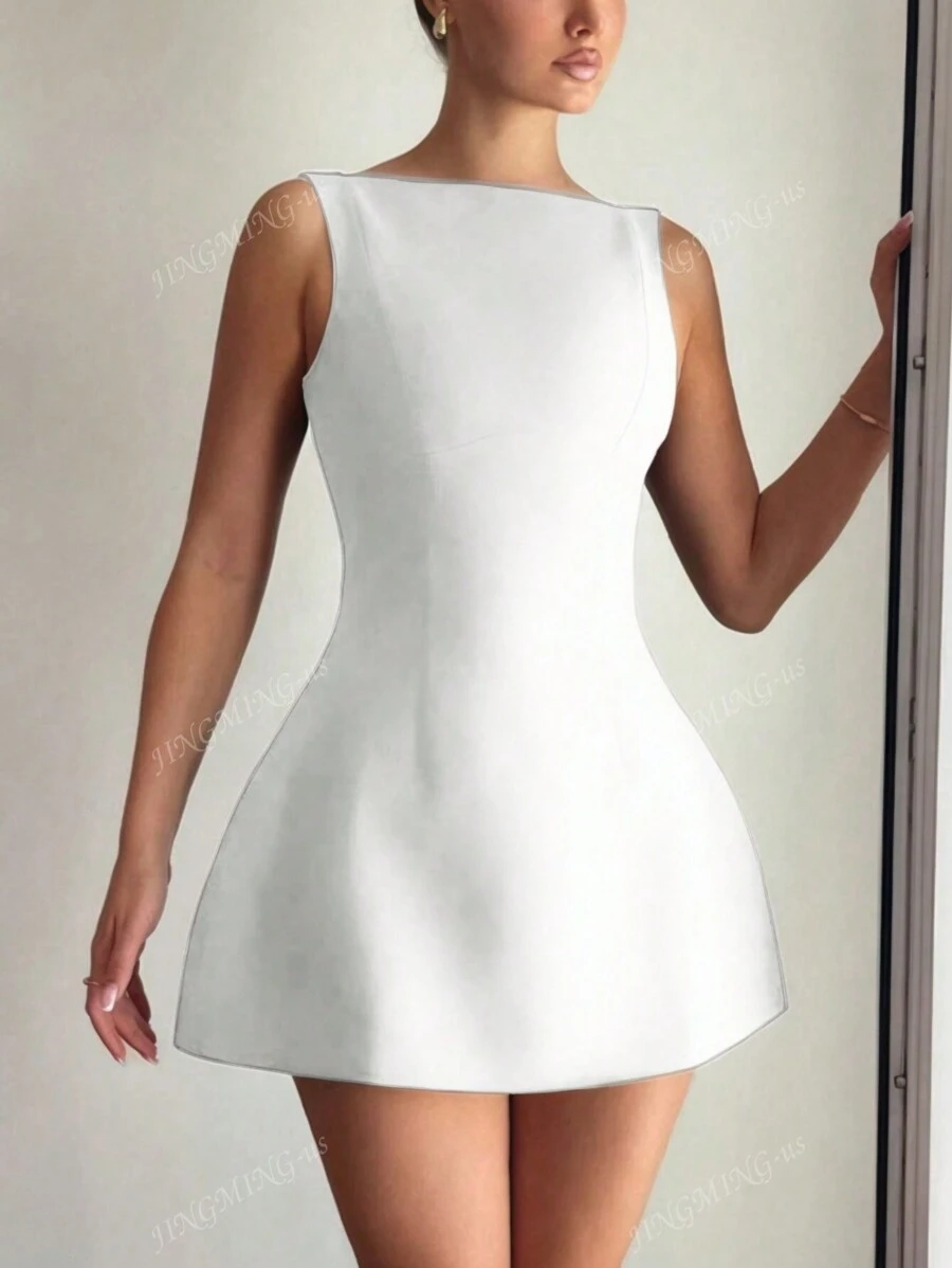 1 pieza Vestido de mujer con espalda descubierta, sin mangas, de unicolor y con estilo sexy