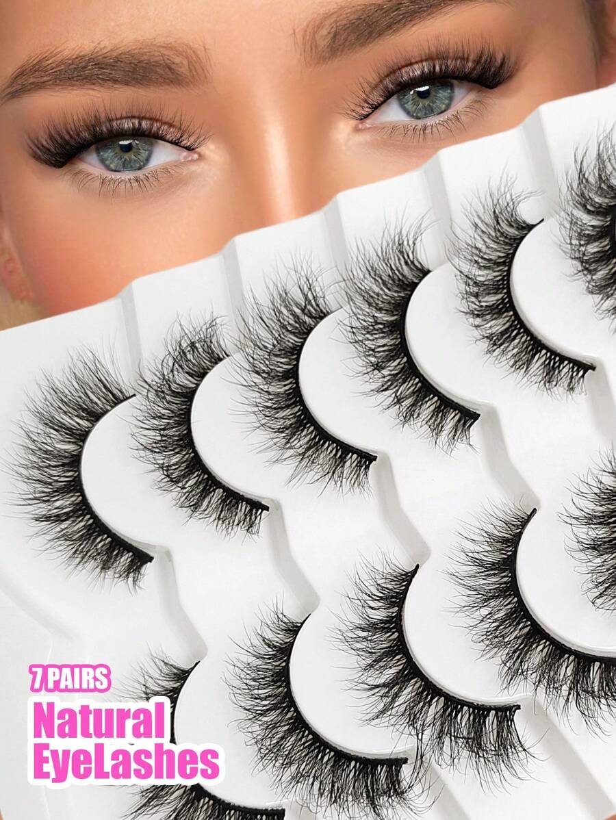 Asiteo Natural False Eyelashes 7 Pairs Natural Long Crisscross Faux Mink Lashes Natural Look False Eyelashes