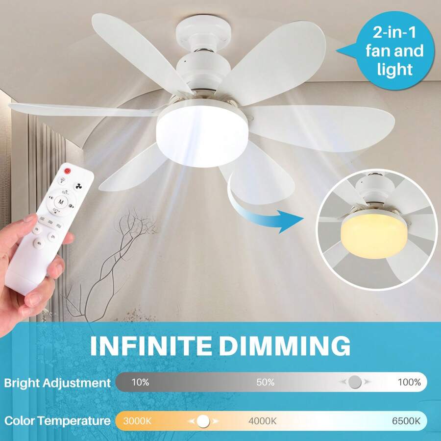 Ceiling Fans With Lights And Remote Control 20 Inch Low Profile Socket Fan Light With 6 Reversible Blades 3 Speeds Ceiling Fan For Bedroom Living Room Dining Room