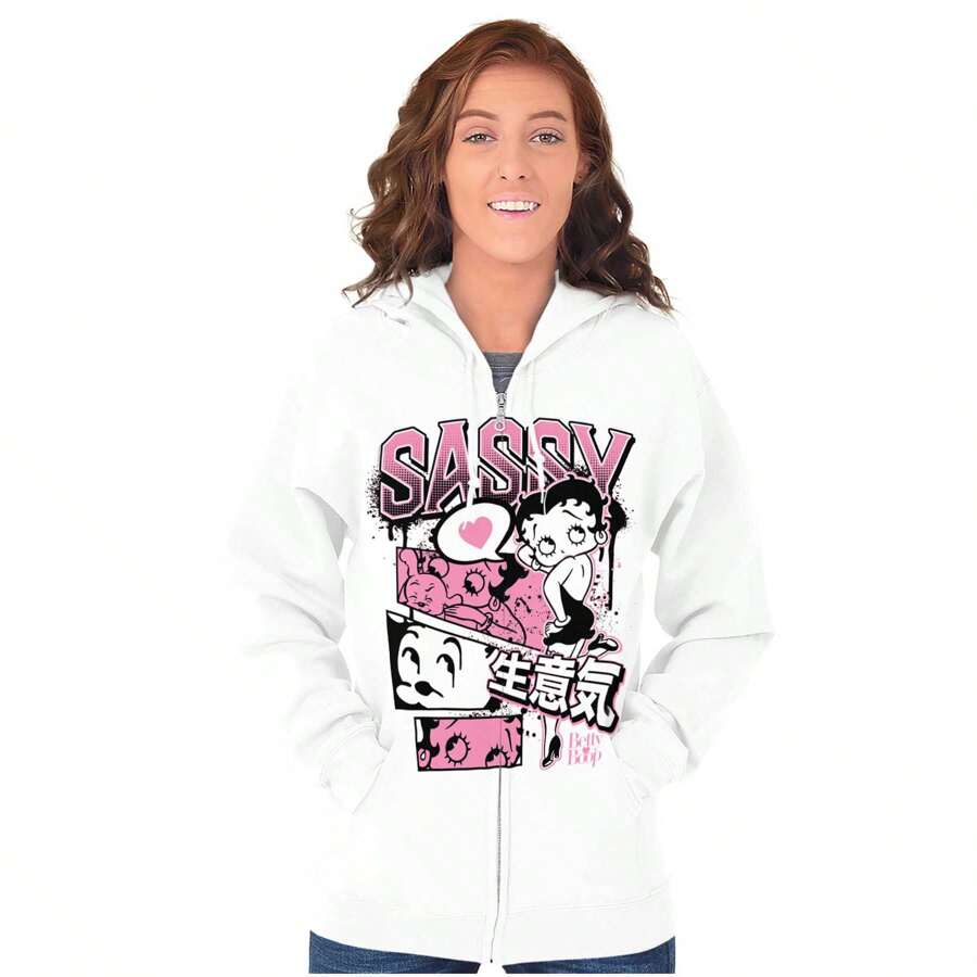 Betty Boop Sassy Kanji Comic Panels Zip Hoodie Sweatshirt Women