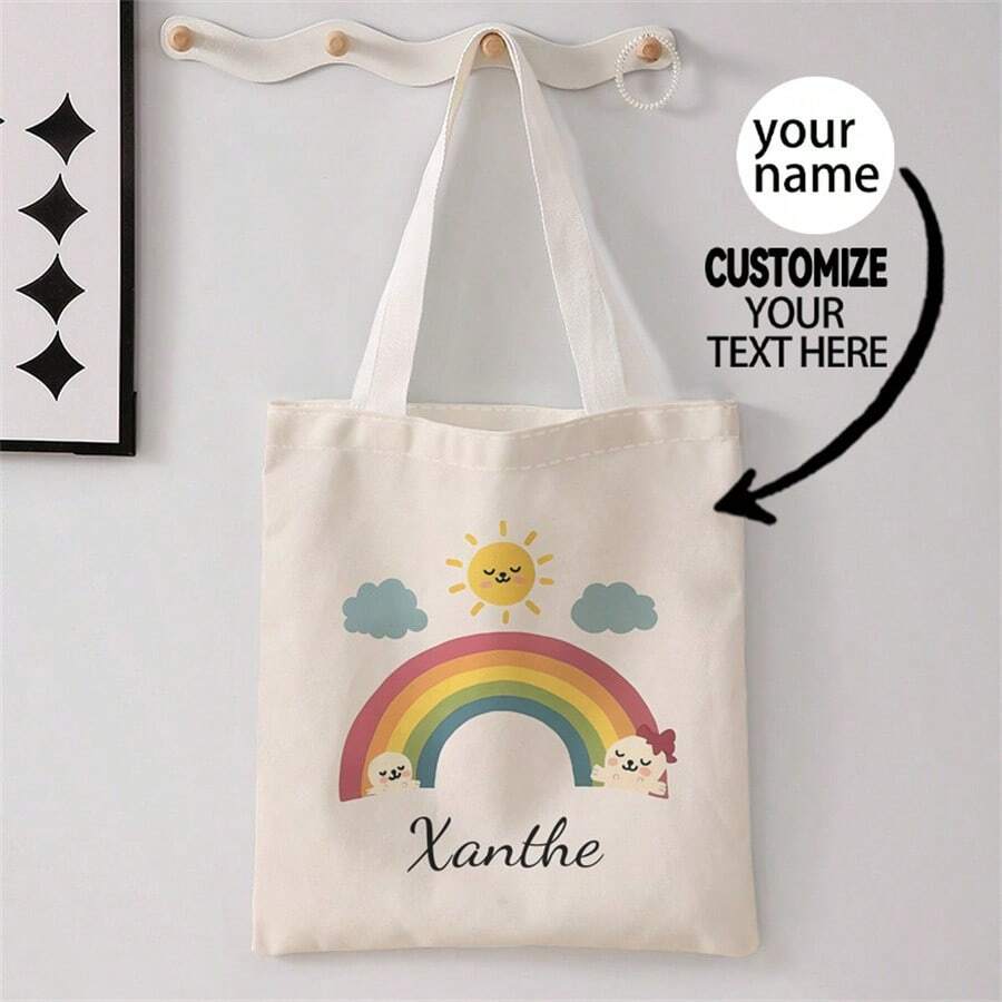 1pc Customized Canvas Bag, Unique Design (Photo, Landscape, Illustration), Foldable, Large Capacity, Lightweight, Stylish, Personalized Tote Bag, Shoulder Bag, Casual Shopping Bag Shop Back To School