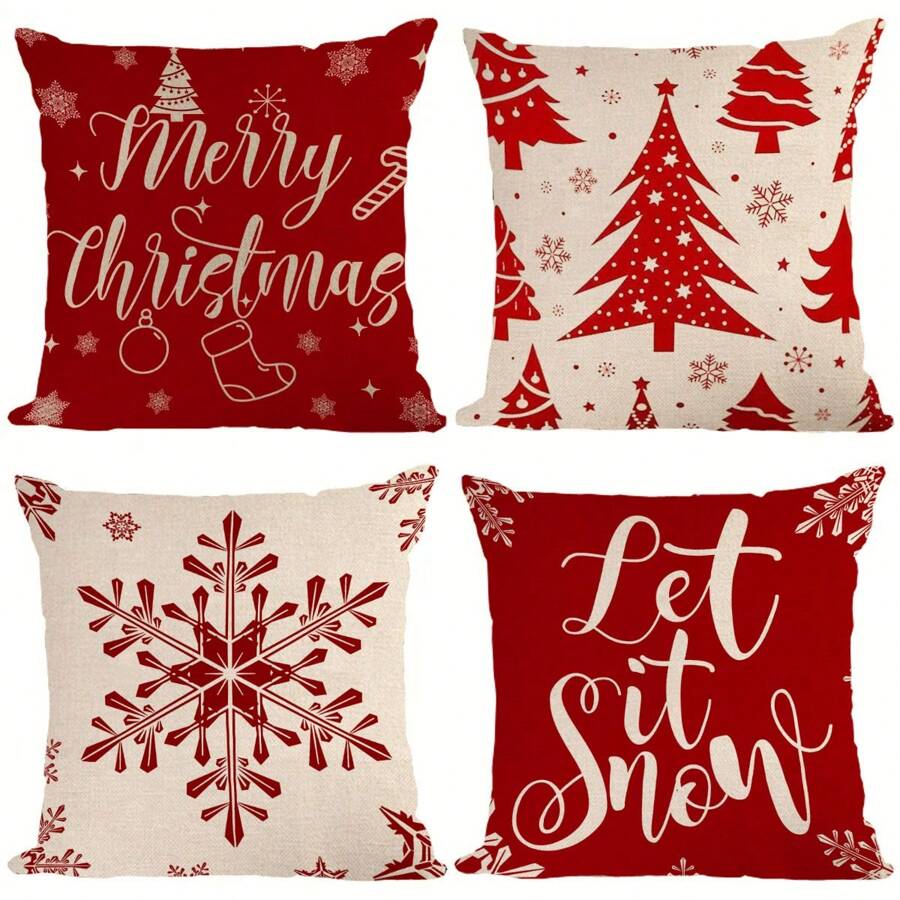 1pc Snowflake & Tree Printed Double-Sided 3D Throw Pillow Case, 3 Size Options For Sofa, Bed Decoration (Pillow Insert Not Included)