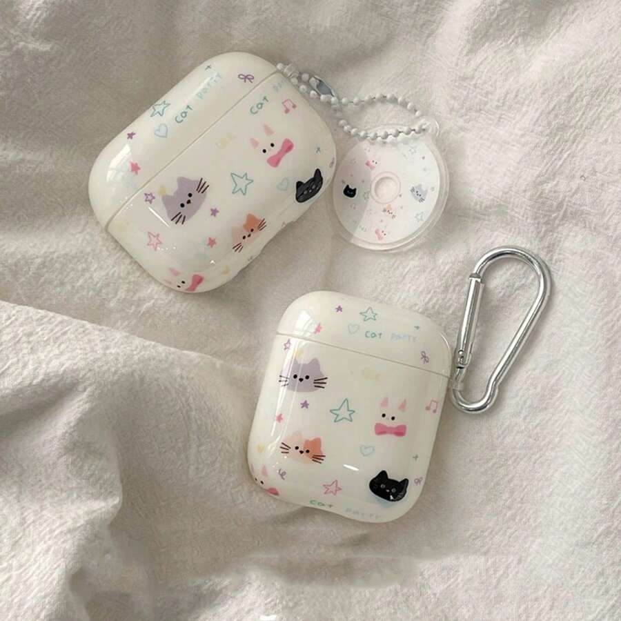 Compatible With AirPods Pro Earphone Protective Case, Graffiti Star & Cat Design Earphone Cover For Apple AirPods 1/2, With Pendant, Suitable For AirPods 3 Bluetooth Earphone, Women