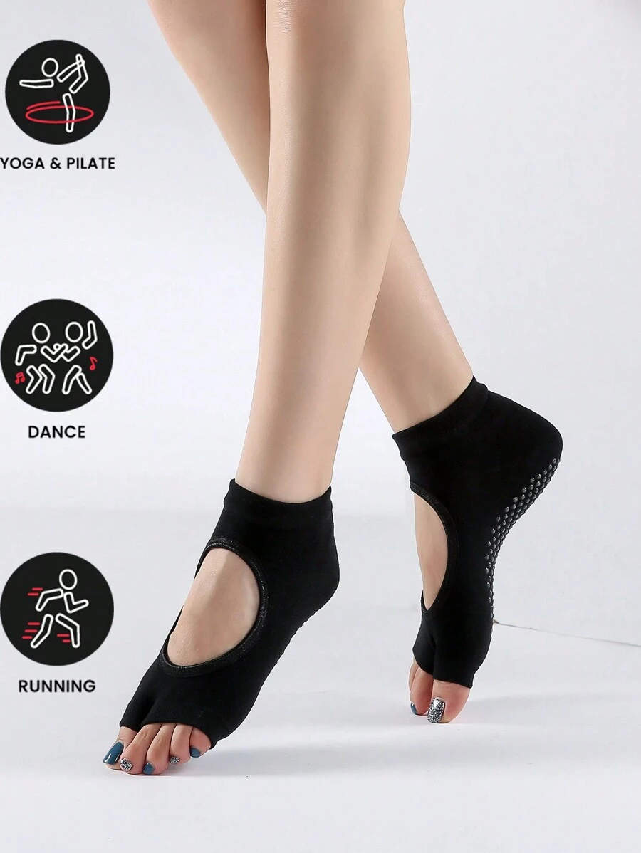 Sports Outdoor 1pair Anti-Slip Sports Two-Toe Yoga Socks, Fashionable Open Toe Open Back Pilates Socks, Indoor Non-Slip Floor Socks