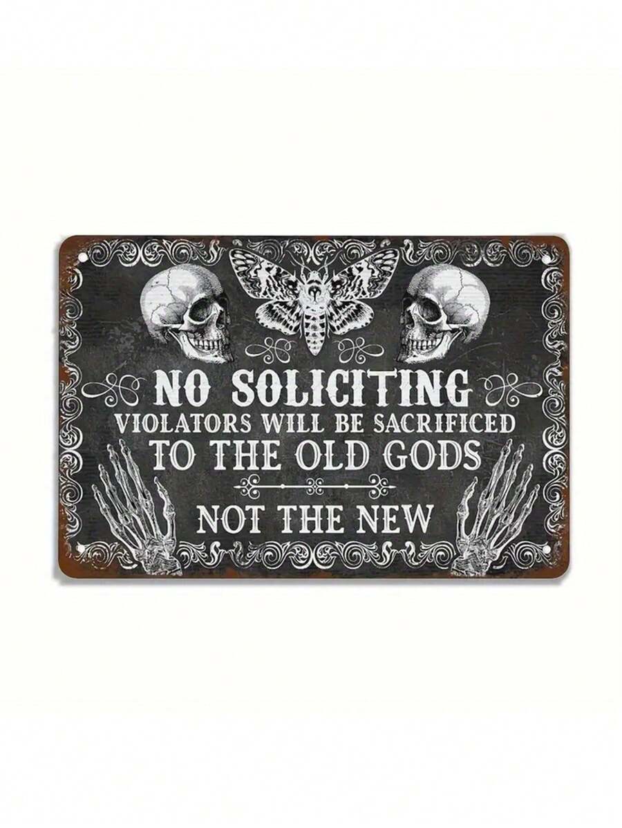 2pcs Metal Tin Sign Witch No Soliciting Trespasser Sacrificed Halloween Welcome Decor Wall Hanging Home Kids Party Decoration Metal Poster 8"X12"
