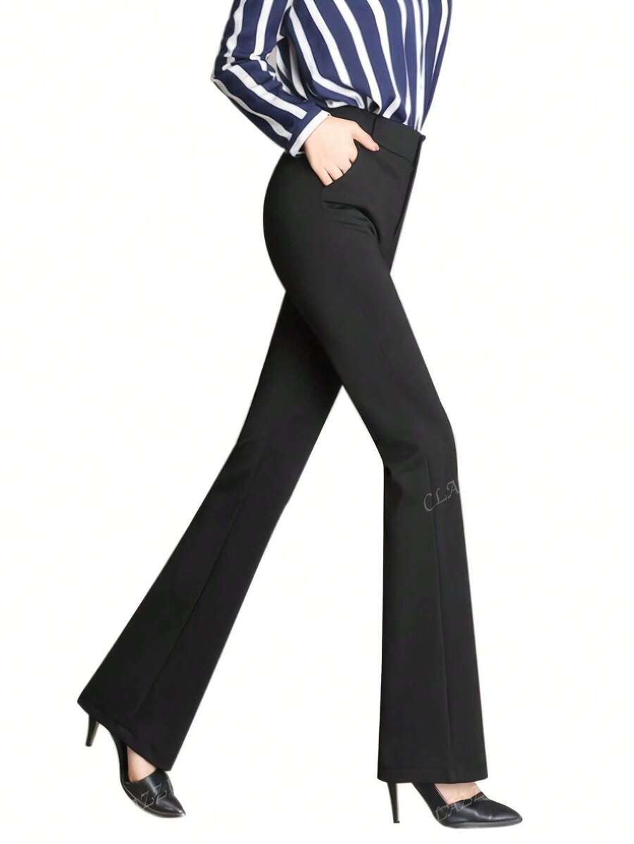 Women's Flared Pants, High Waist Straight Leg Work Trousers, Elegant Office Wear