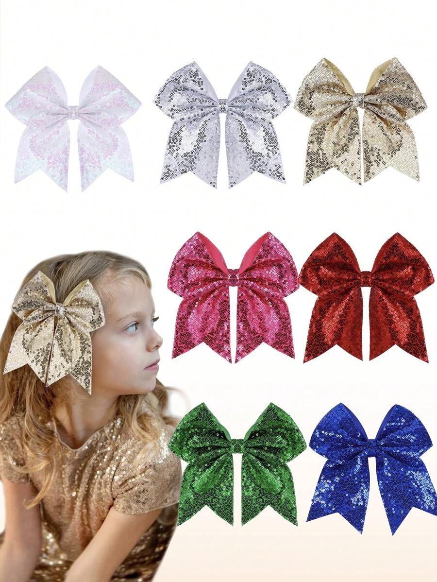 1 bucă mare, mare, 7 inch, cu sclipici, clemă cu fundă cu paiete, accesorii de păr pentru petrecere, pentru adolescenți, fete, copii, 1 buc (roz fierbinte)
