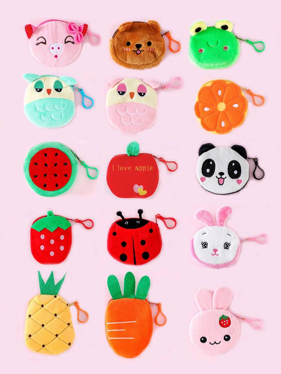 1pc Cute Cartoon Animal & Fruit Pattern Pet Waste Bag Dispenser, Portable Outdoor Pet Garbage Bag Holder, Cleaning Supplies, Pickup Bag Storage Pouch, Snack Bag