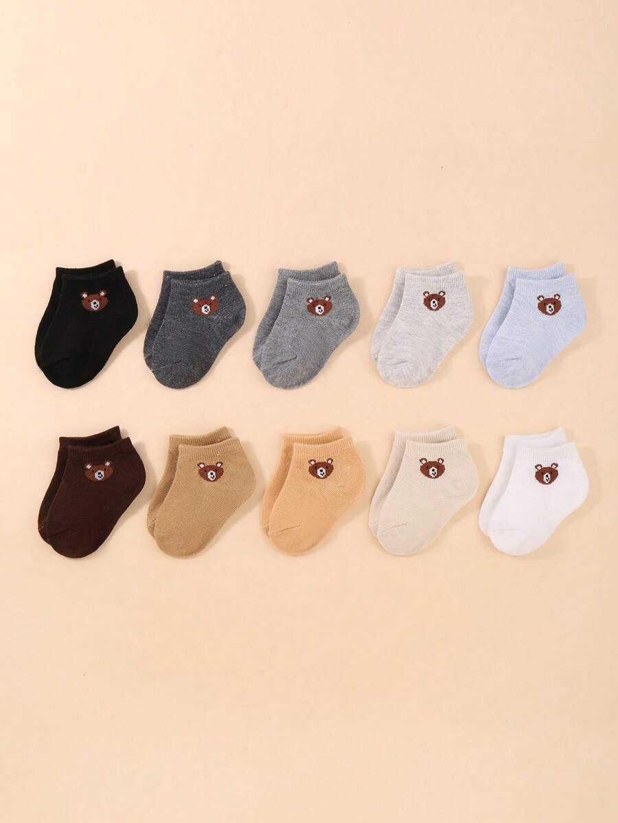 10 Pairs Of Baby Boat Socks Cute Bear Pattern Nude Socks Toddler Low Socks Suitable For Boys And Girls Teddy Bear Socks