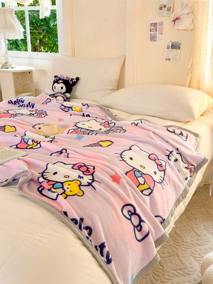 Sanrio 1 pieza Manta de peluche suave y cálida con estampado de dibujos animados, manta de tiro de peluche de leche, de uso múltiple para viajes, cama, sofá, decoración del hogar, apta para todas las estaciones