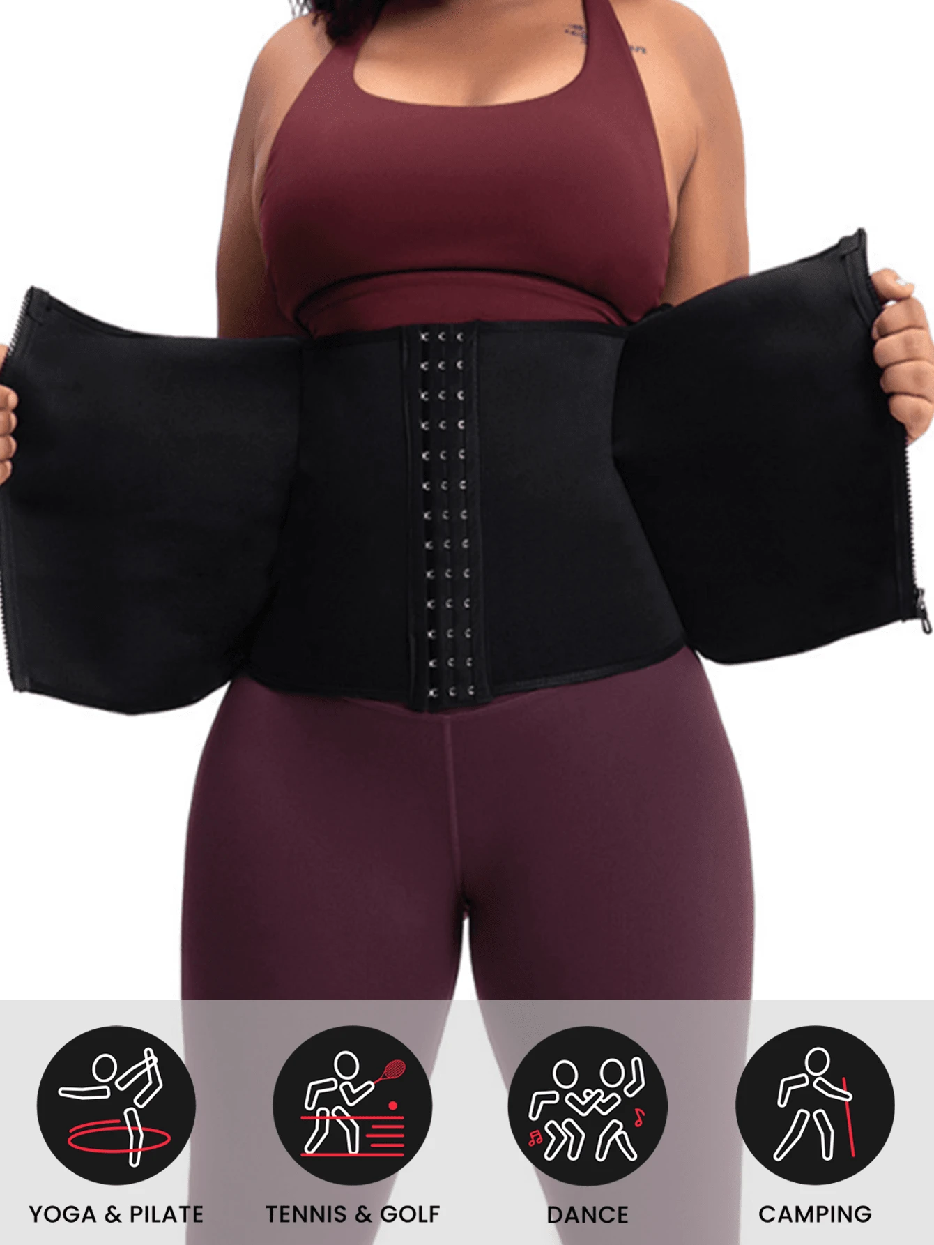 1 pezzo Contenitore vita donna per sport all'aperto, a doppio strato, con gancio cavallo e chiusura lampo, realizzato in gomma cloroprenica, per yoga e controllo della sudorazione addominale, shapewear, corsetto per dimagrire la pancia, accessori palestra per girovita snellente, fasce lombari per corsetto dimagrante pancia