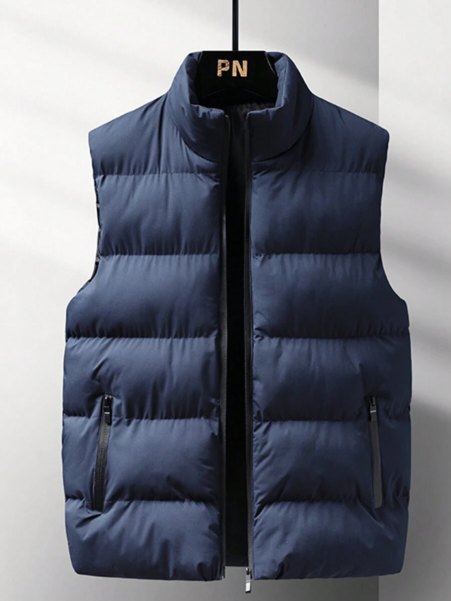 1pc Men's Outdoor Hiking Running Sports Thicken Warm Stand Collar Vest