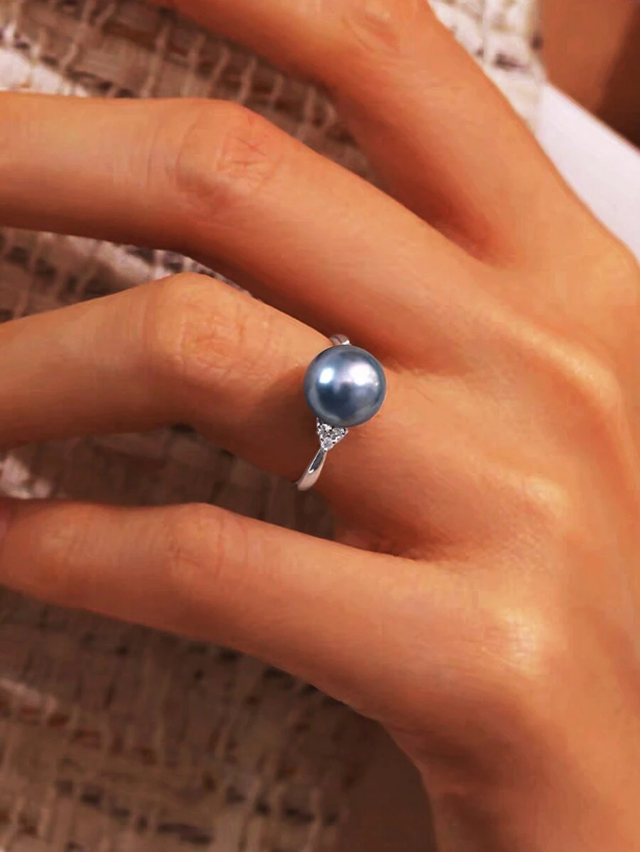 Fashionable S925 Sterling Silver Single Pearl Ring With Diamond Accent, Suitable For Daily Wear, Parties And Ceremonies, Random Box Style