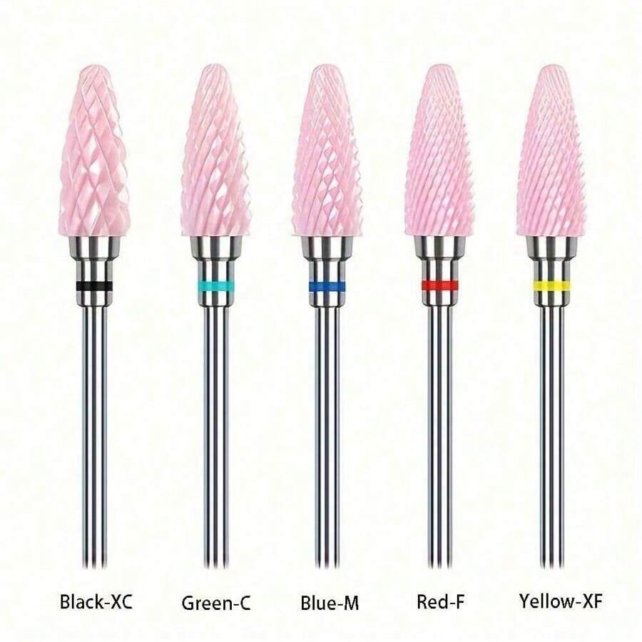 1 Or 5pcs/Set Nail Art Ceramic Drill Bit, Pink Cuticle Plating Ceramic Steel Alloy Polishing Grinder Accessories, Electric Nail File Carbide Bit, Nail Art Tool