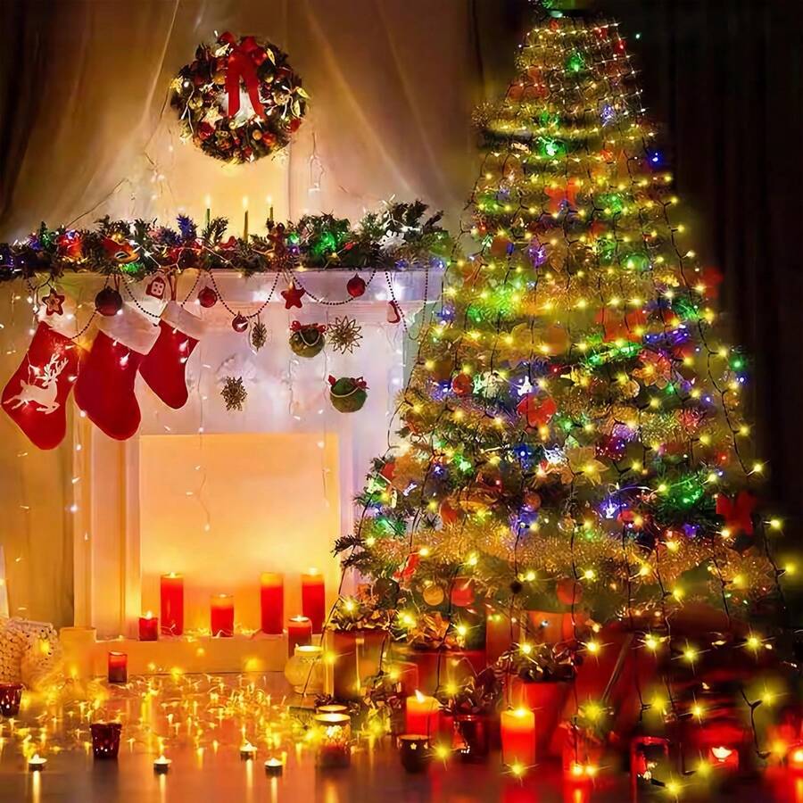 1 pièce Guirlande lumineuse de 200 LED pour sapin de Noël avec 8 modes d'éclairage, guirlande pour le haut de l'arbre, décoration de Noël, décoration de chambre, décoration de maison, décoration de fête, décoration de vacances, cadeau de Noël, décorations de sapin de Noël