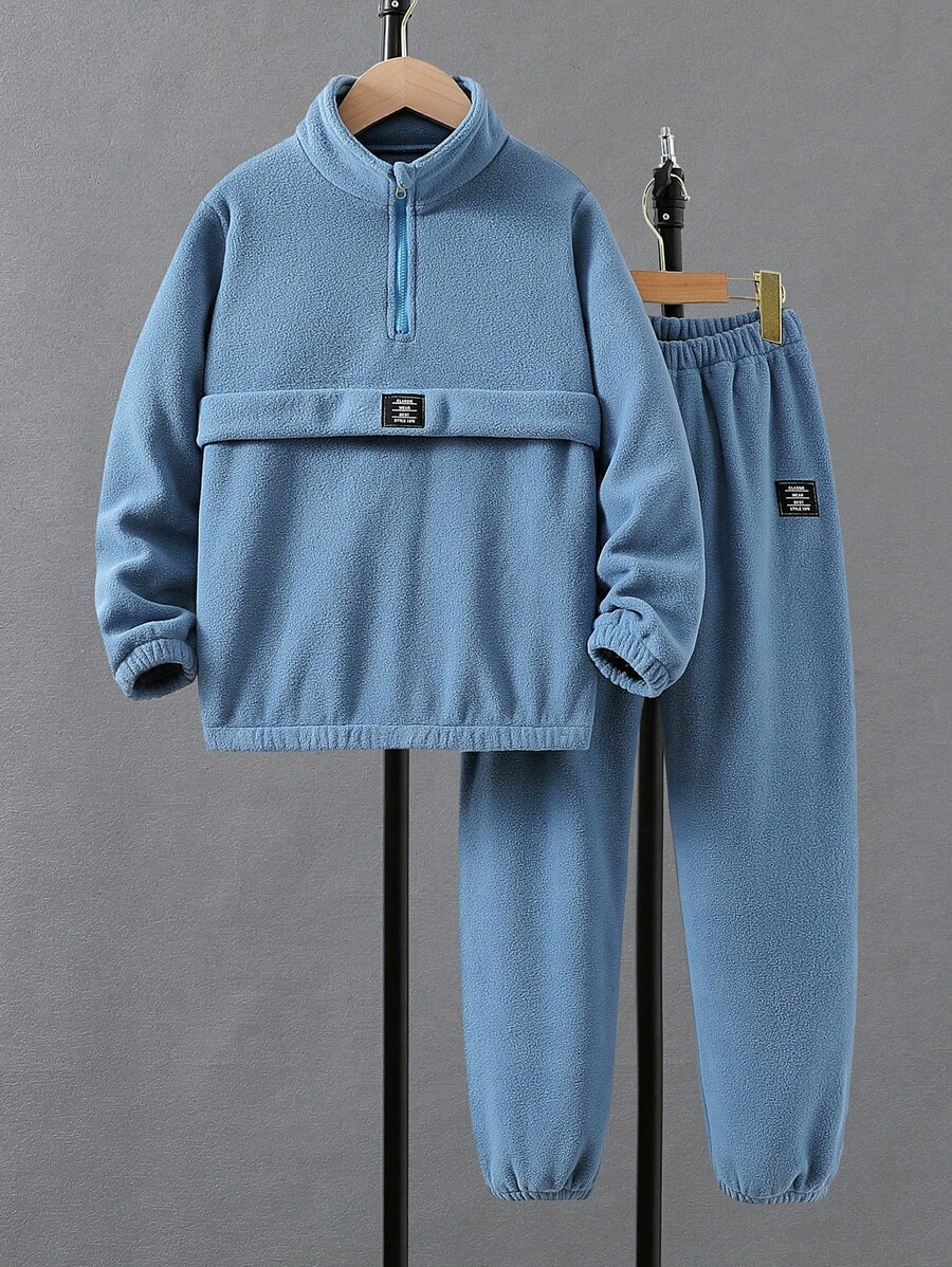2 Stücke/Set Tween Jungen Koreanischer Stil Lässige Plüsch Outfit, Frühling/Herbst