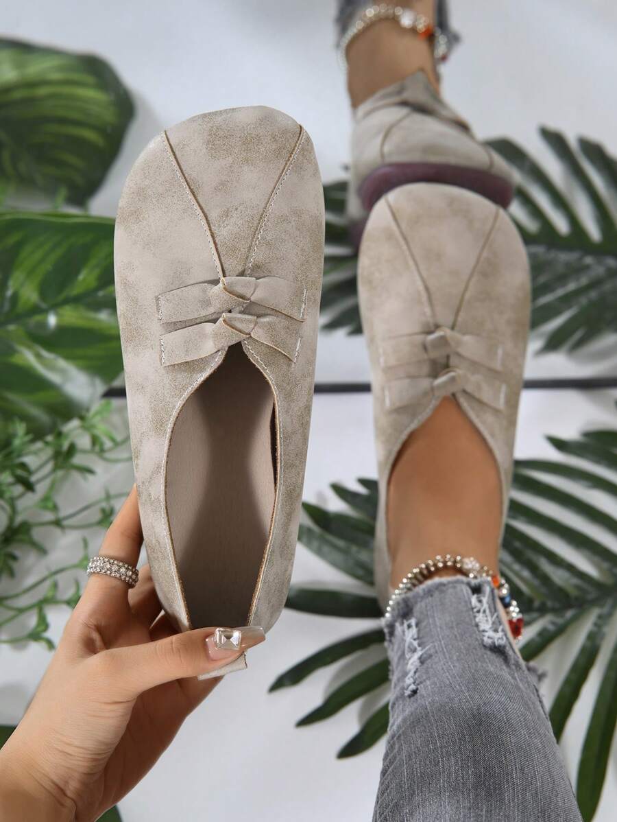 Flat Soft-Sole Retro Round Toe Slip-On Ballet Flats, Casual Large Size Shoes For Mothers, Autumn