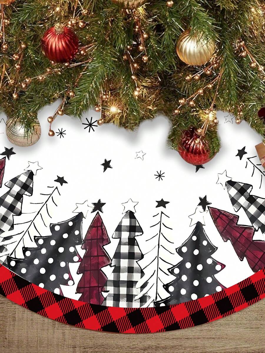1 pièce Jupe d'arbre de Noël en polyester de 90cm/120cm, décoration de Noël pour la maison, tapis d'arbre de Noël flocon de neige, Noël 2024 Bonne année 2025, Noël