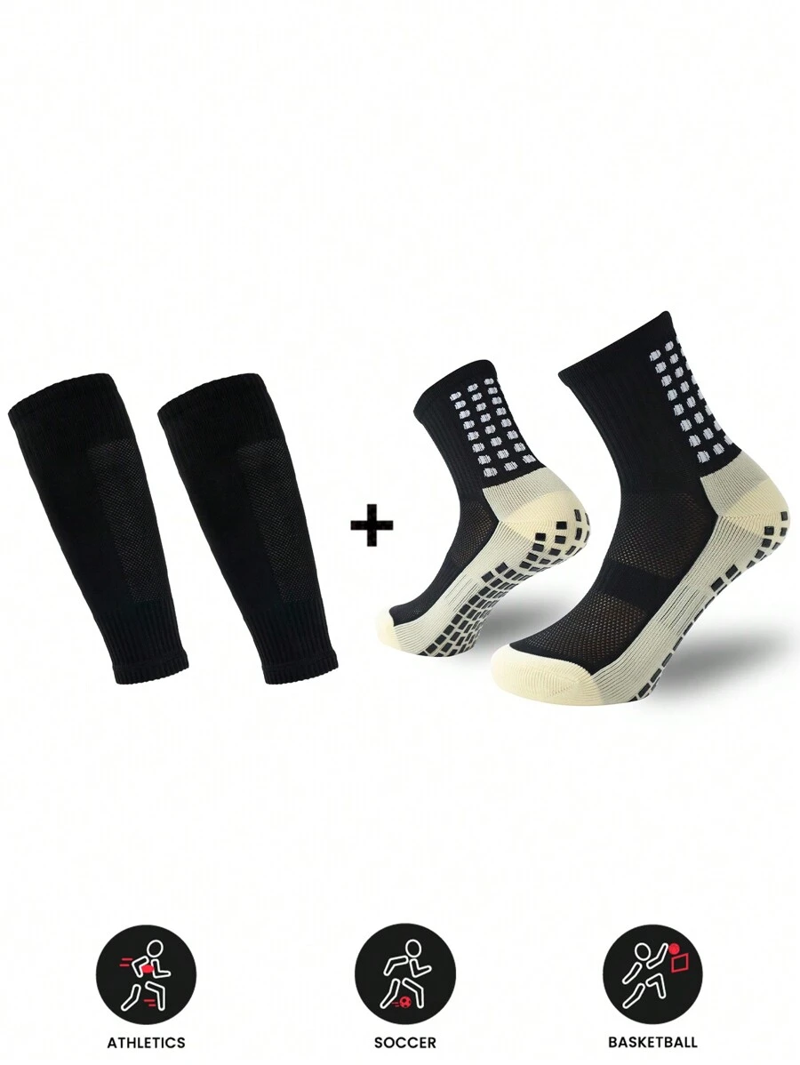 FLSHMCEN Sports Outdoor 1 Pair Men's Grip Soccer Socks And Football Leg Cover, Non-Slip Leg Shin Guards Cover For Basketball, Football, Sports