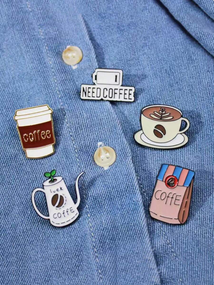 5 pièces/set Broche étoile premium, broche de haute qualité en faux-semblant pour femme, accessoire de sac à dos café pour tous les jours