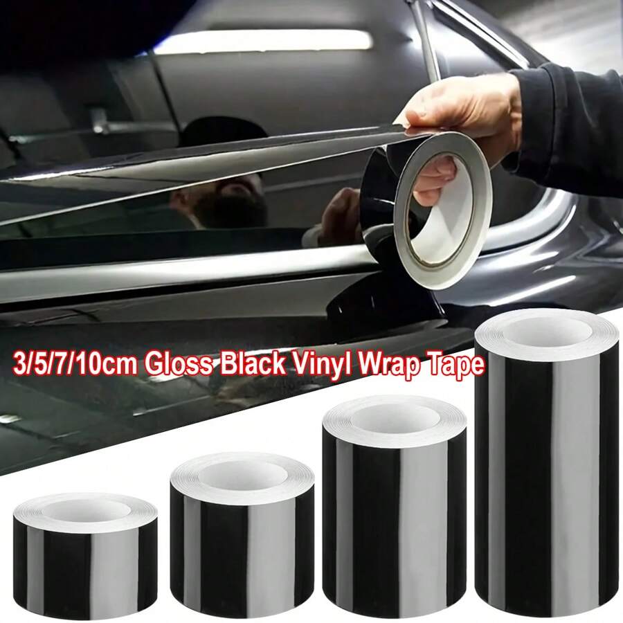 3/5/7/10 CM * 500CM Glossy Black Vinyl Wrap Strip, Self-Adhesive Universal Chrome Black Detailing Tape, Window Trim Film Tape Chrome Blackout Vinyl For Car Interior Hood Roof Pillar