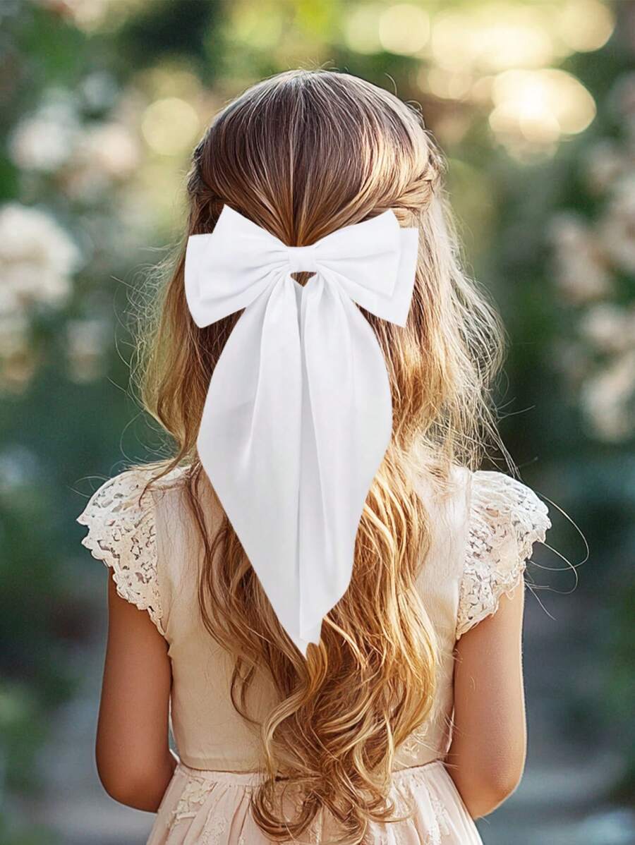 1 pieza Hebilla para el cabello con lazo elegante, accesorio para el cabello con cinta, pasador para el cabello blanco como accesorio para el cabello diario para niñas