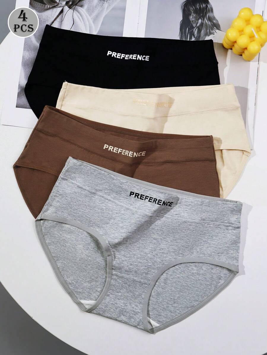 4 Stücke Damen Unterwäsche aus nahtlosem, atmungsaktivem, weichem Trikotstoff in Einfarbig und mit Buchstabenprint, Sportsstil, ganzjährig