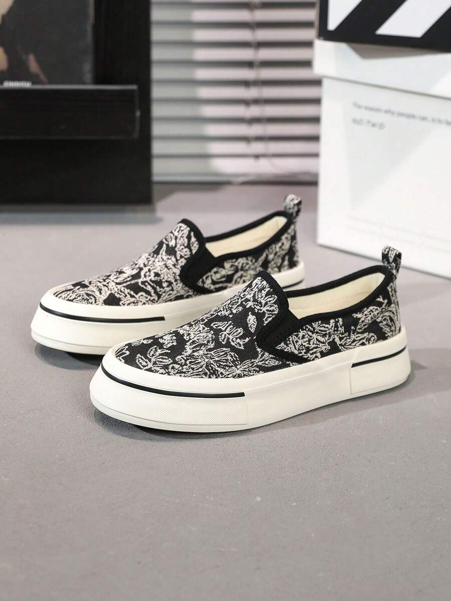 Women's Thick Sole Canvas Shoes, Low-Top Slip-On Casual Vulcanized Shoes
