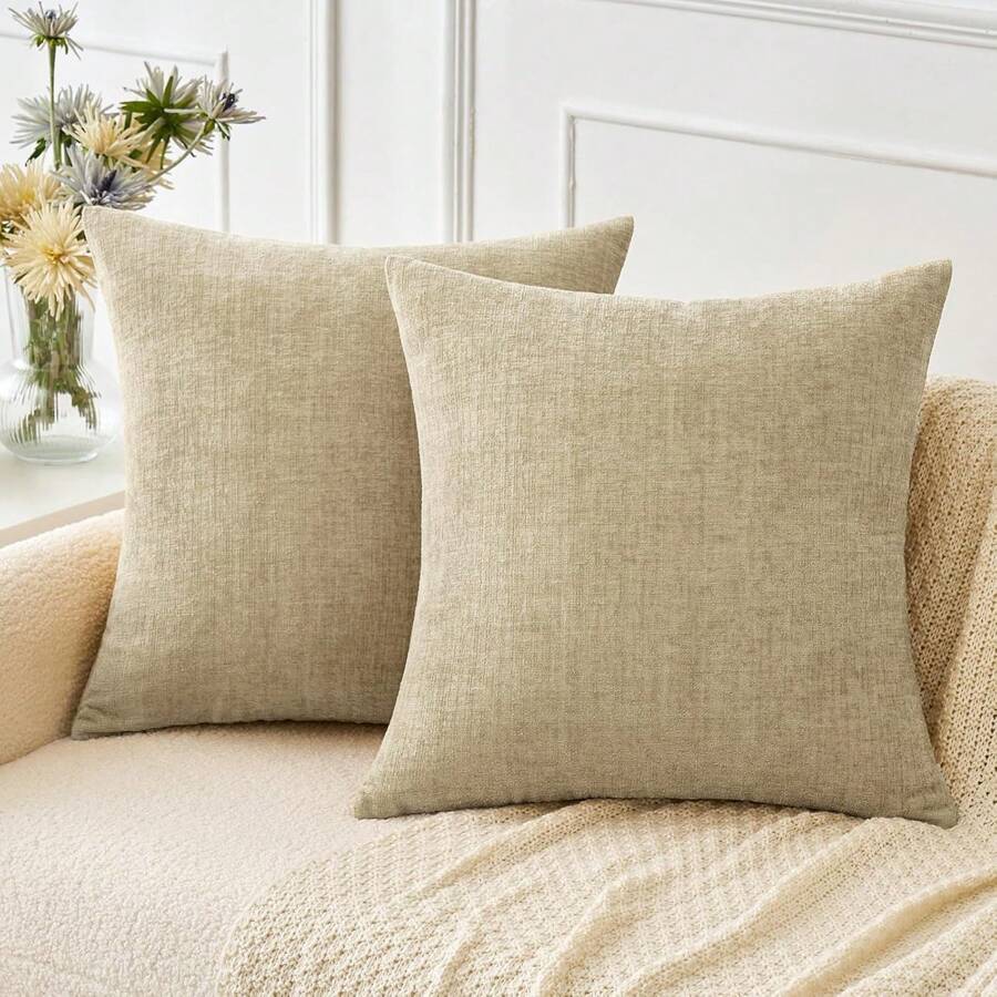 1pc Oatmeal Textured Pillow Cover, Modern Farmhouse Chenille Breathable Cushion Cover, Suitable For Bedroom, Dining Room, Bed, Sofa, Car, Decoration, All Seasons
