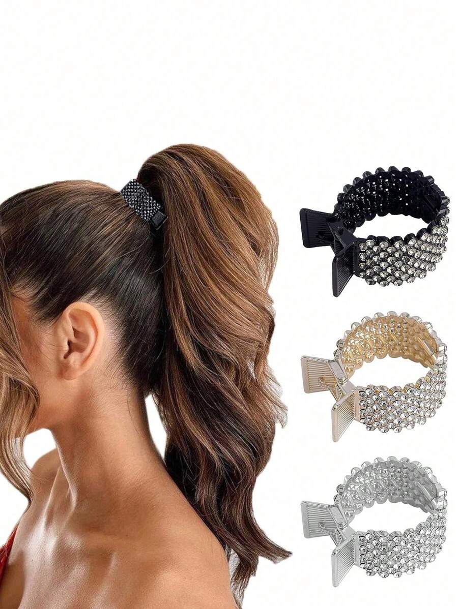 3 Stück Mehrfarbige Strass Metall Haarspangen für Damen, elegante und einfache koreanische Stil Haraccessoires, perfekt für täglichen Gebrauch, Party Haarspangen, Haarklammern, Haarklemmen, Haarclips