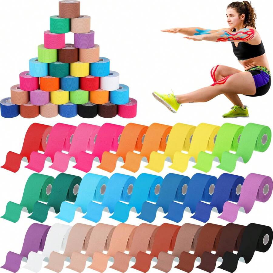 Waterproof Kinesiology Tape, Precut Strips (4 Rolls), Black | Elastic Sports & Weightlifting Tape Supports Muscles. Water Resistant 2.5cm Gym Accessories Gym Bandages Sports Tape