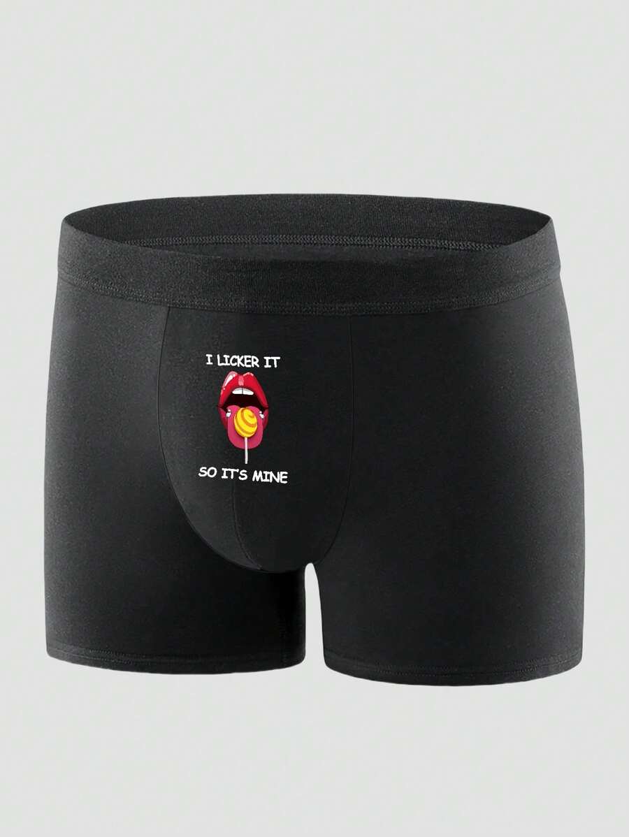 Men's Black Simple Fashion Letter Printed Pattern Elastic Briefs For Daily Wear