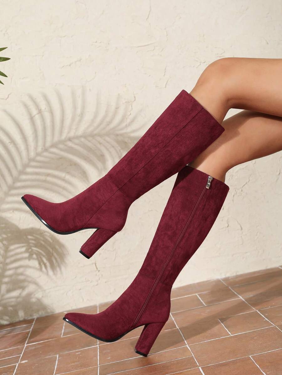 Botas altas de invierno para mujer de talla grande, de tacón alto con cremallera, de estilo casual y para pasarela, color rojo