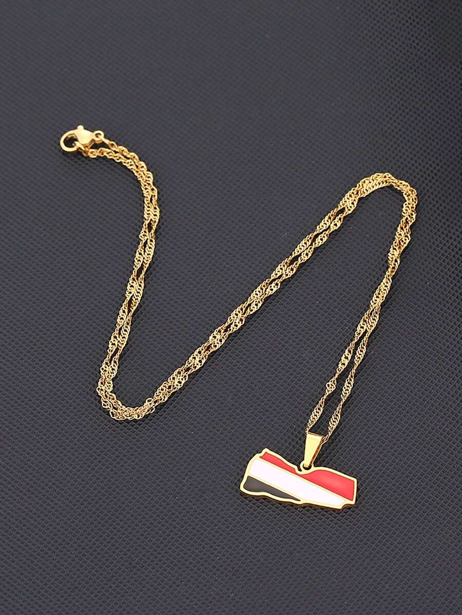 1 pièce Collier pendentif en acier de titane minimaliste à la mode, personnalisé avec carte et drapeau, convient pour un port quotidien, excellent cadeau pour les amis et la famille