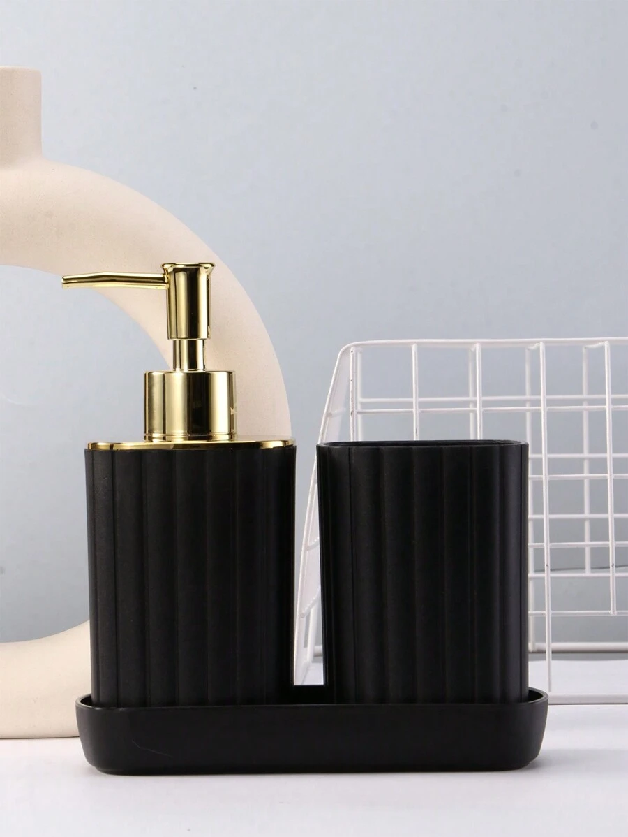 3 Pieces Electroplated Black Gold Set Soap Bottle Mouthwash Cup Tray Bamboo Lid Bathroom Accessories Home Bathroom Decor Summer Back To School