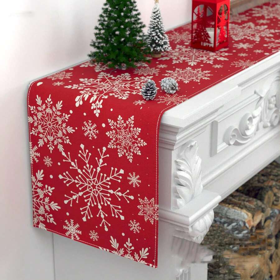 Christmas Table Cloth With Red Snowflake Pattern, New Year Holiday Dining Table Decoration For Kitchen, Indoor & Outdoor, Home Party