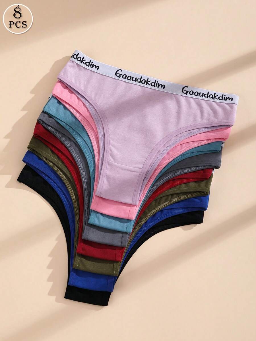 8 piezas de bragas de algodón para mujer de cintura baja, cómodas y transpirables, ropa interior tipo bikini con estampado de letras sexy