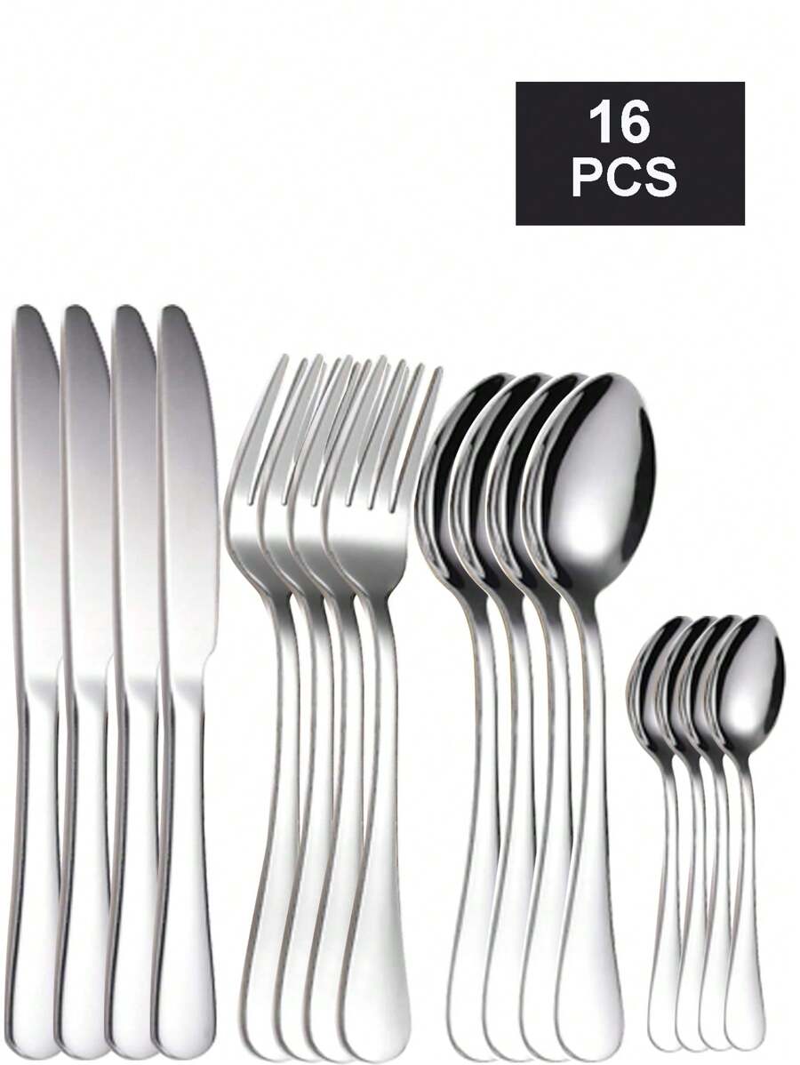 Juego de cubiertos de acero inoxidable de 4 piezas/16 piezas/24 piezas, apropiado para el hogar, restaurante, hotel, haciendo tus cenas mejor, cocina, regalo de Navidad, útiles escolares