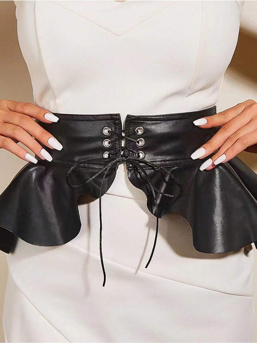 Nuevo diseño francés minimalista, cinturón de corsé negro de capa con lazo para la cintura para faldas, accesorios de cinturón de corsé negro para mujeres para vestidos, estilo vaquero occidental, vaquera, país, vintage, cinturón de corsé negro para vestido, entrenador de cintura para adelgazamiento y control de abdomen